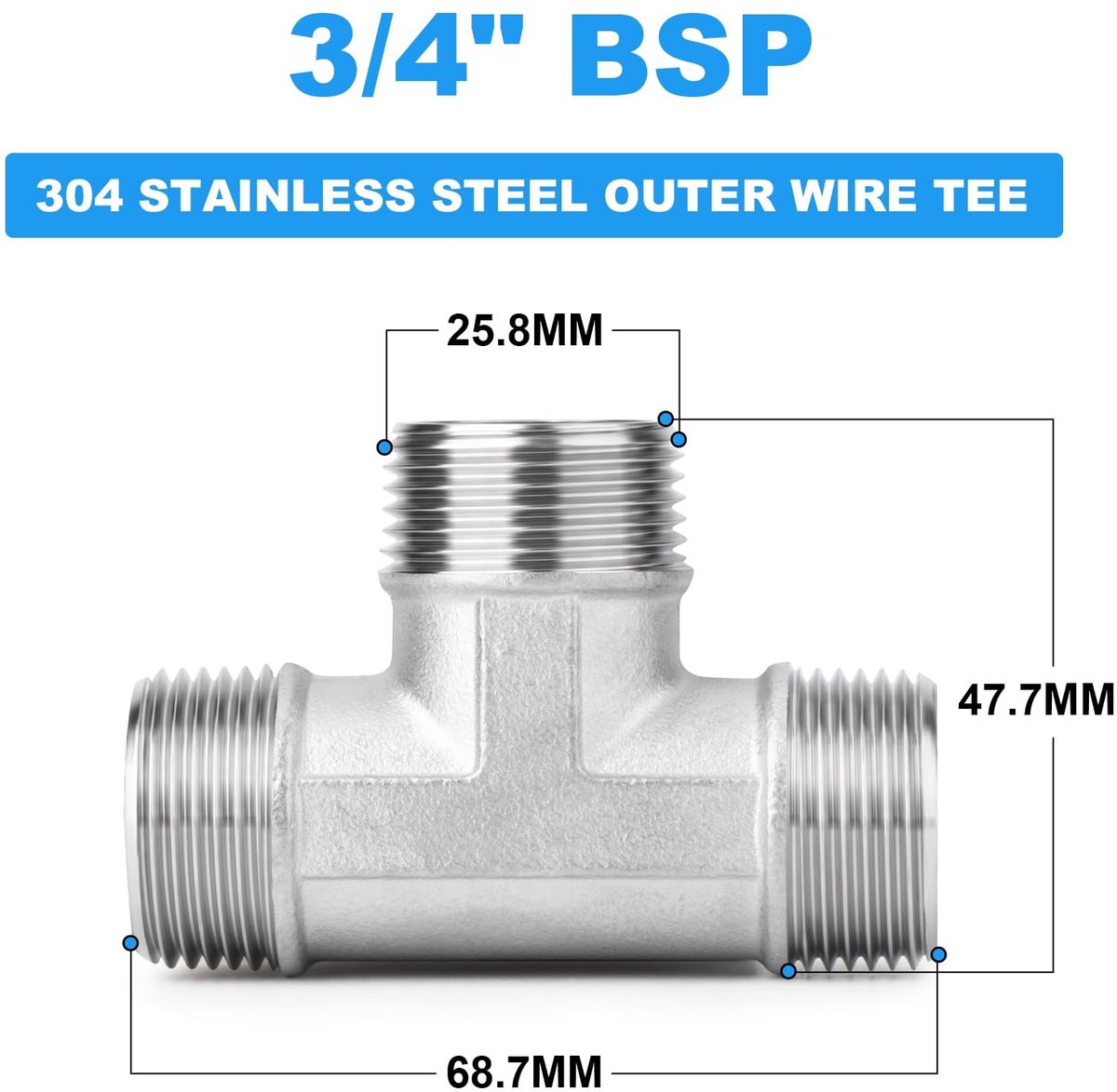 Dailygoods- T stuk 2 Stuks - Roestvrij Staal 304 - 3/4" BSP - Water/Olie/Gas - Hoge Kwaliteit - Nauwkeurige Schroefdraad - Fitting