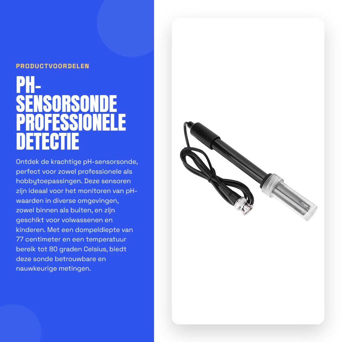 Dailygoods- pH-sensor Professionele Nauwkeurige Meting - pH-elektrode - Sensorsonde - Gevoelig - 0-14 pH - Snoerlengte 77 cm