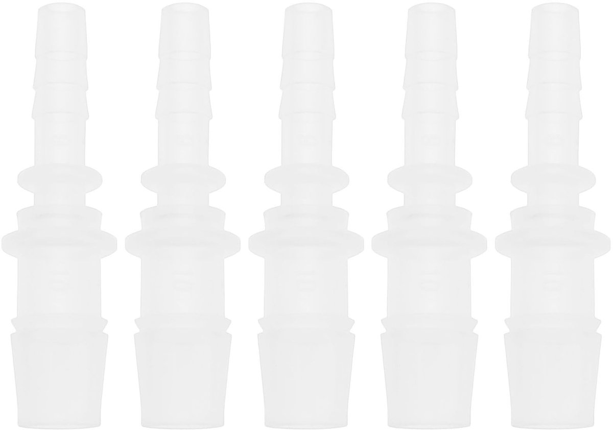 Dailygoods- Slangconnector 5-delig - Slangaansluiting 6mm/10mm - Kunststof Adapter - 54mm Lengte - Geschikt voor Koudwaterslangen - Transparant - Slangfitting