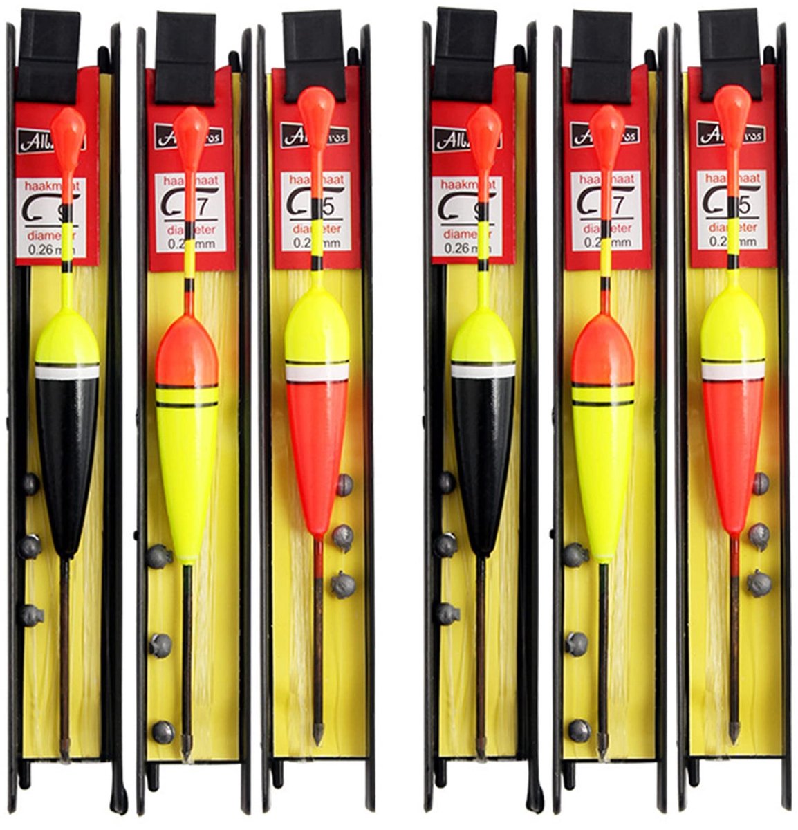 Dailygoods- Visdobbers Set van 6 - Hengeldobbers met Zinklood - Compleet met Vislijn/Haken - Ideaal voor Diepzeevissen/Rivier/Vijver - Heldere Kleur voor Betere Herkenning