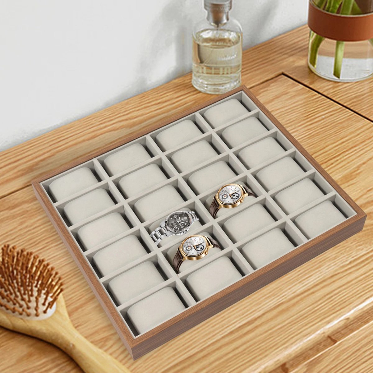 Dailygoods 24-slots horlogedoos organisator grijs horlogestandaard display opbergdoos sieraden verpakking dozen geschenk