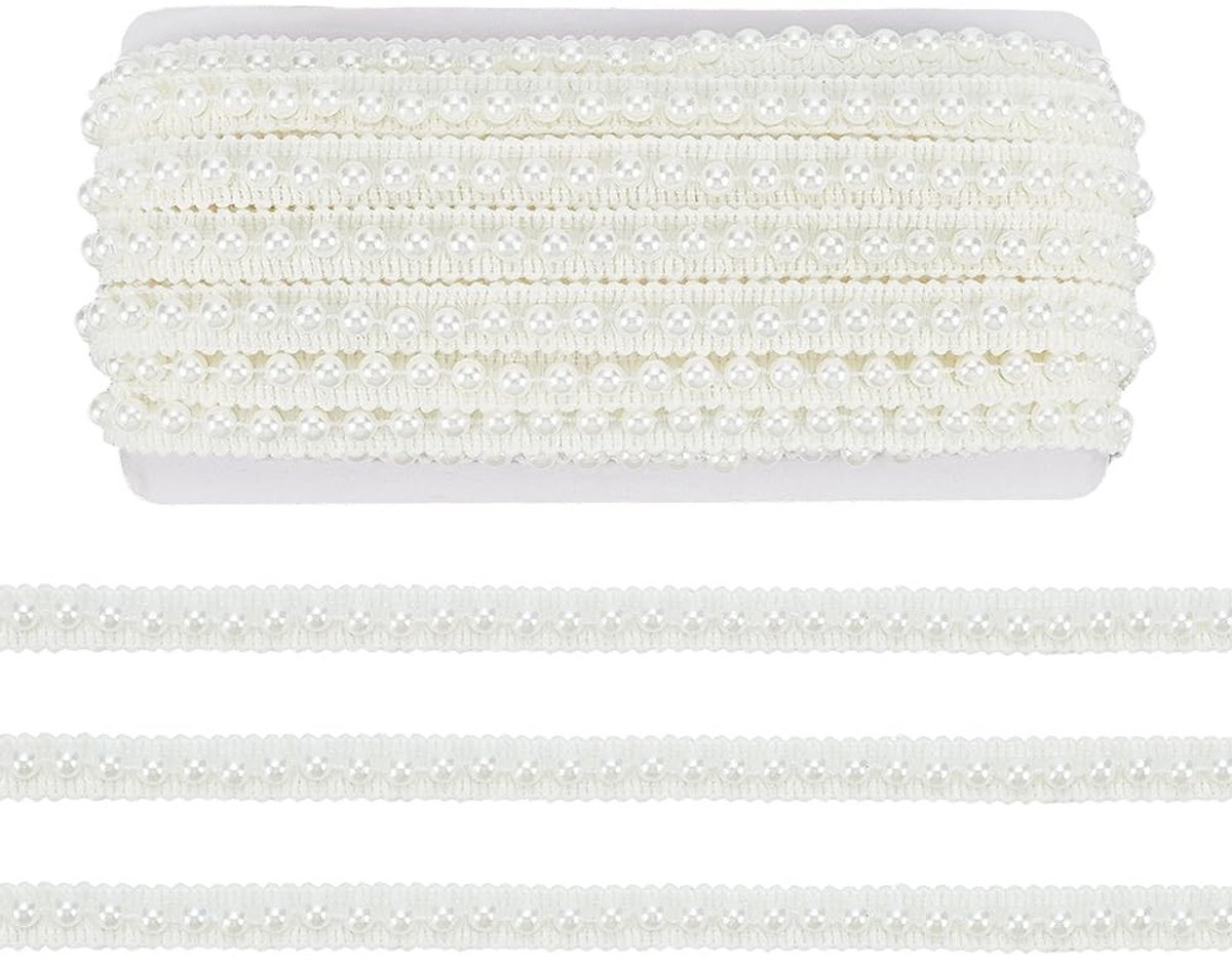 Dailygoods- Kralenlint 10 meter - Polyester Kant - Imitatieparel - 12 mm Breed - 6 mm Dik - Decoratie voor DIY Projecten