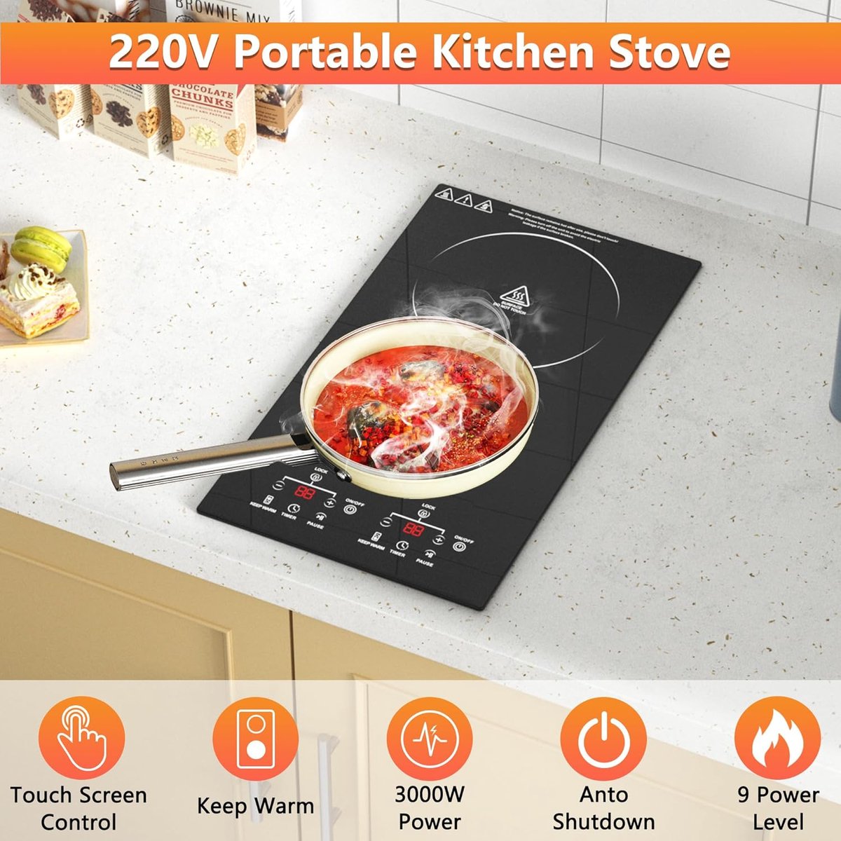 Elektrische Kookplaat - Inbouw Fornuis - Snel Koken - Sensor Touch Bediening - 12 Inch - Zwart