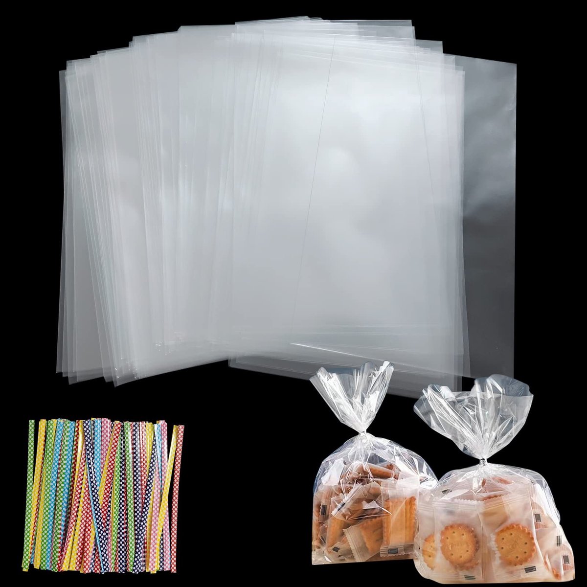 Dailygoods- Cellofaan Zakjes Set van 150 Stuks - Doorzichtige Zakjes - Metalen Lintjes - 25 x 15 cm - Hoogwaardig Polypropyleen - Voor Snoep/Cadeautjes - Snoepzakjes
