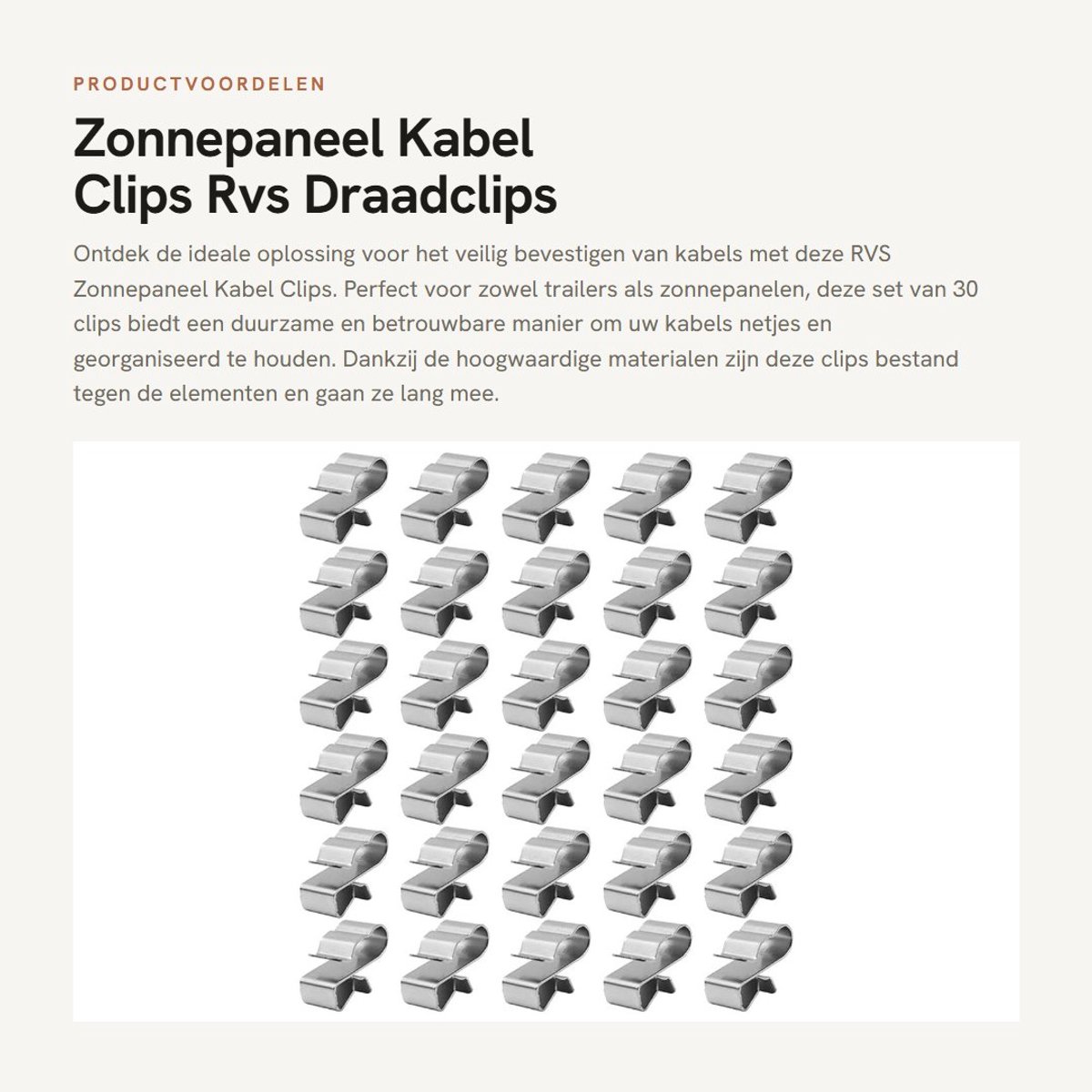 Dailygoods- Kabelclips 30 Stuks - Roestvrij Stalen Kabelclips - Duurzaam - Eenvoudig te Installeren - Weerhaken - Nette Lay-out - Draadklemmen