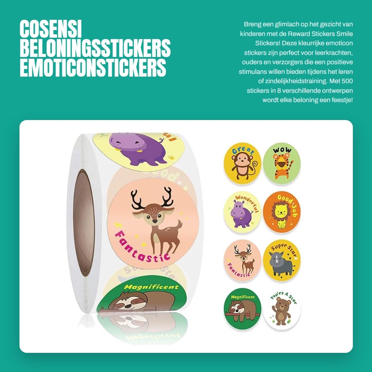 Dailygoods- Beloningsstickers 500 Stuks - 8 Ontwerpen - Emoticon Stickers - School Stickers - Beloningssysteem - Hoge Kwaliteit - 2,5cm