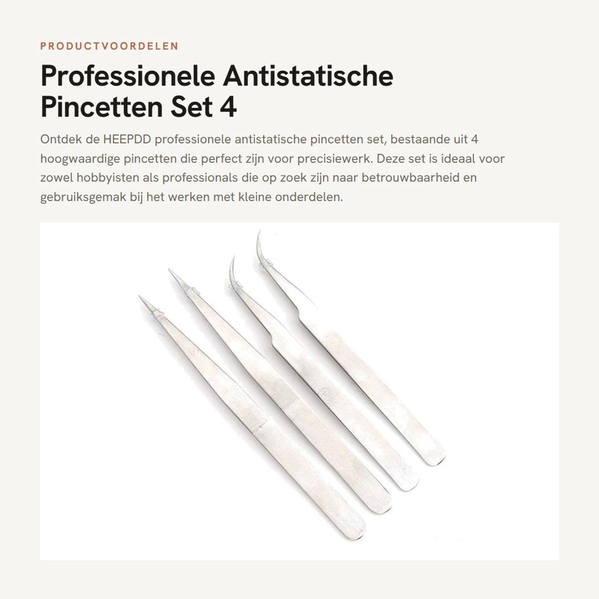 Dailygoods - Professionele Antistatische Pincetten Set - 4 Stuks van RVS - Gebogen en Rechte Tips - Precisie Pincetten voor Hobby - Ideaal voor Modelb...