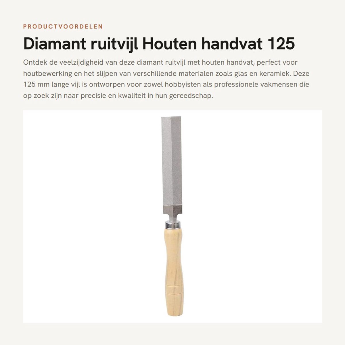 Dailygoods- Ruitvijl Diamant 125 mm - Houten Handvat - Tuingereedschap - Geschikt voor Glas/Keramiek - Polijsten/Bewerken - Premium Kwaliteit - Vijl