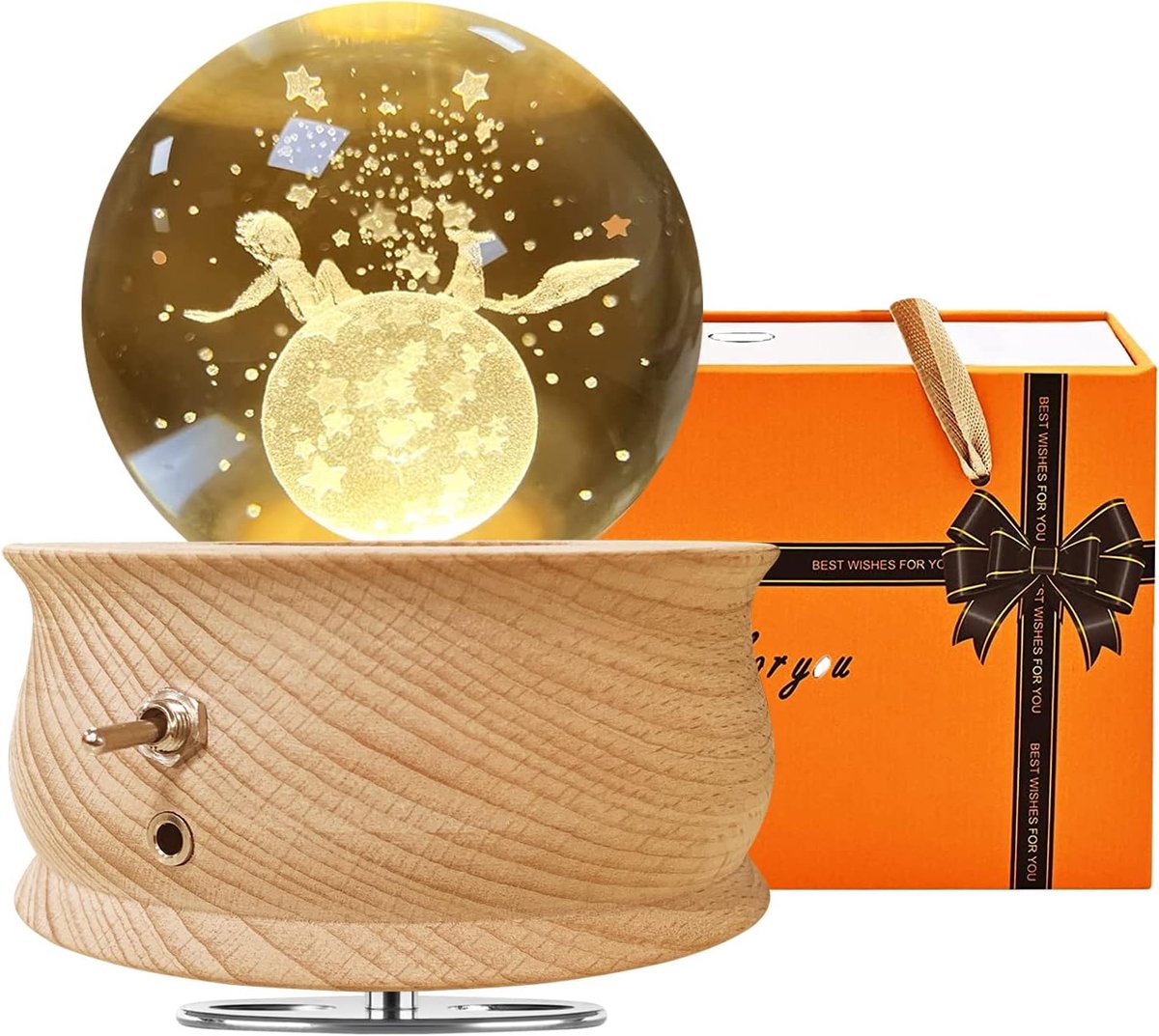 Kristallen Bol Muziekdoos - Decoratieve Bol - Sfeerverlichting Creëren - 360 Graden Rotatie - 70 mm Bol - Transparant
