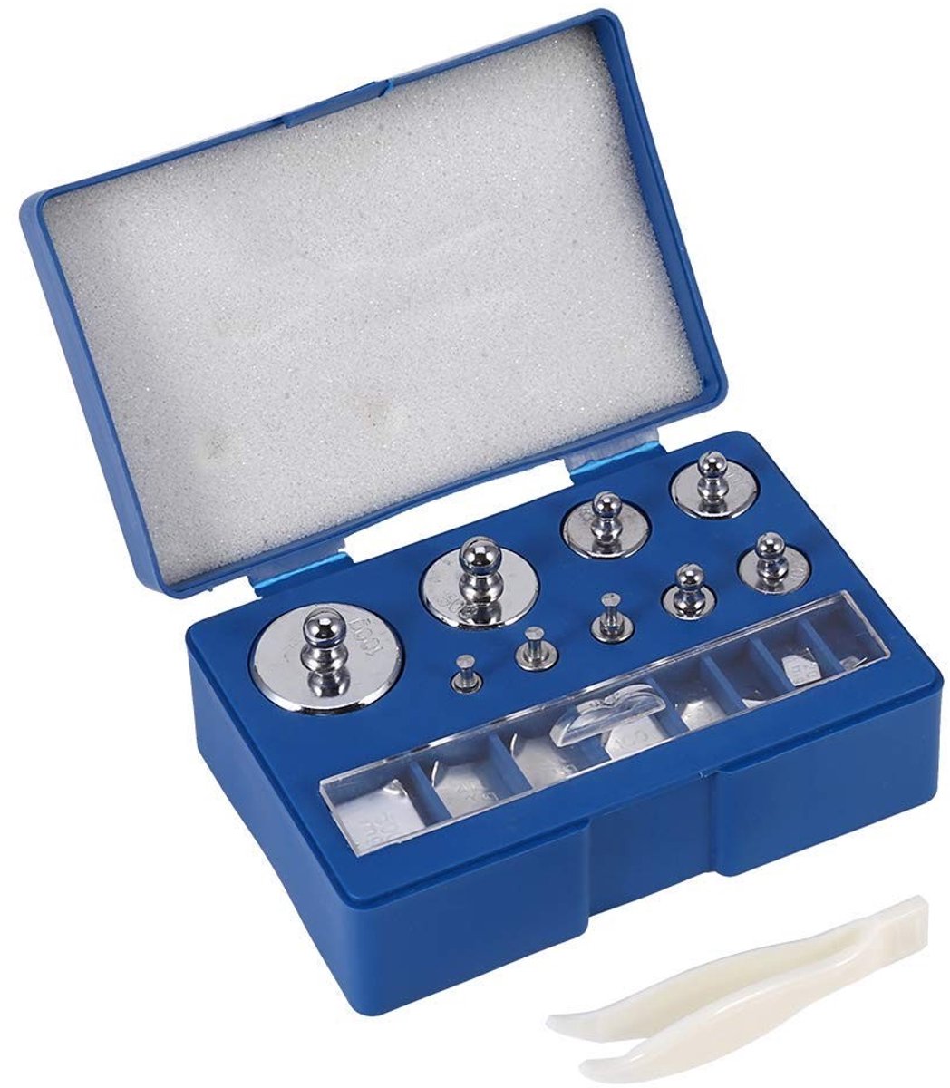 Dailygoods- Kalibratiegewicht Set 17 Stuks - Precisie Gewichten - Staal - Totale Gewicht 211.1g - Inclusief Pincet - Kunststof Opbergkoffer - Gewichtset