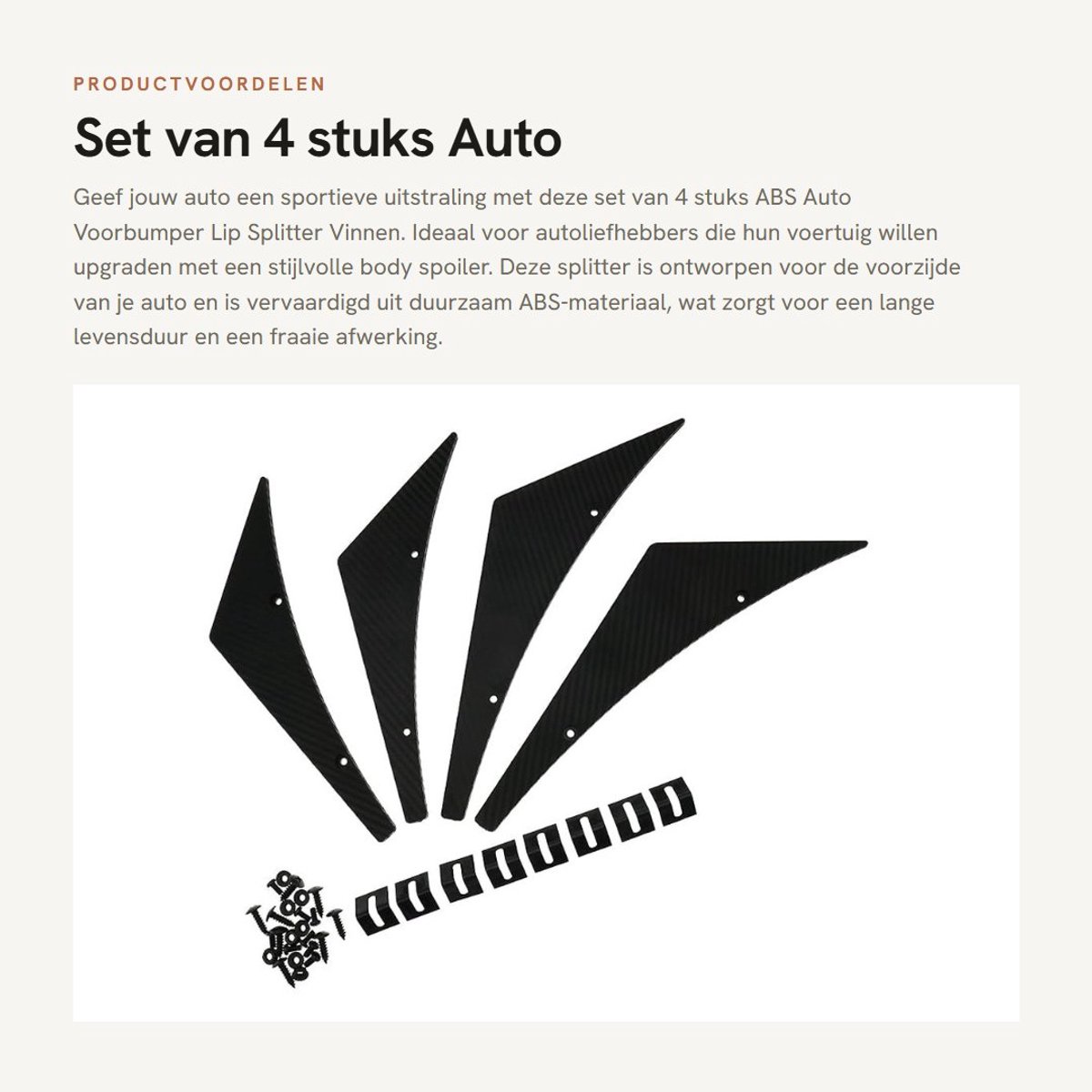 Dailygoods- Voorbumperlip Abs - Set van 4 Stuks - Spoiler - Vinnen