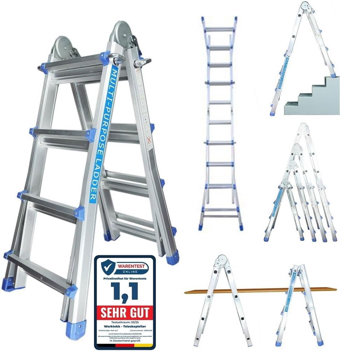 Telescopische Ladder - Aluminium Ladder - Klus Klussen - Ombouwbaar Ontwerp - 410 cm Hoog - Aluminium