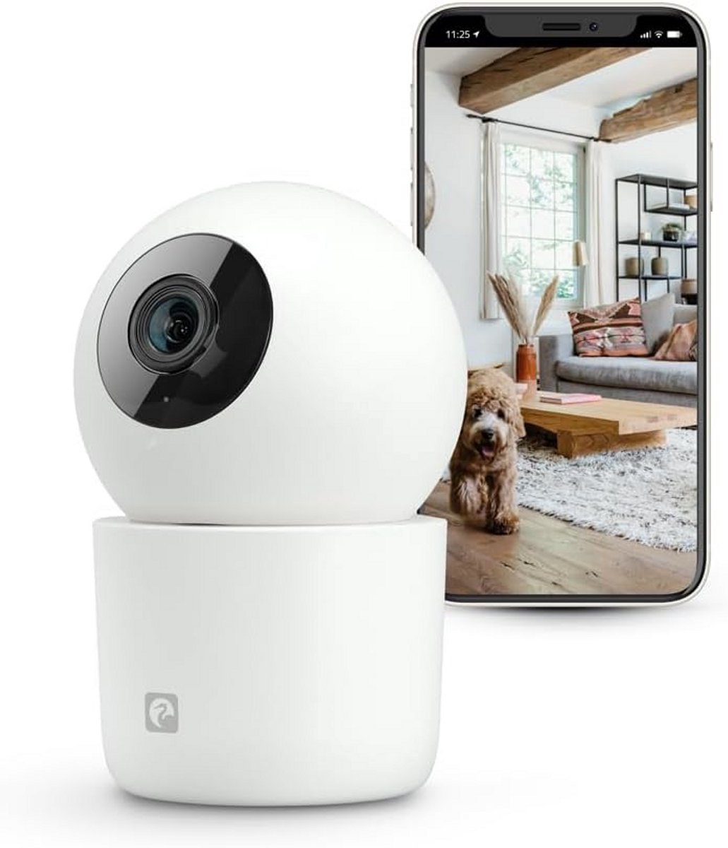 Indoor Camera - Beveiligingscamera WiFi - Huisbewaking Binnen - 360 Graden Zicht - 1440p Quad HD - Wit