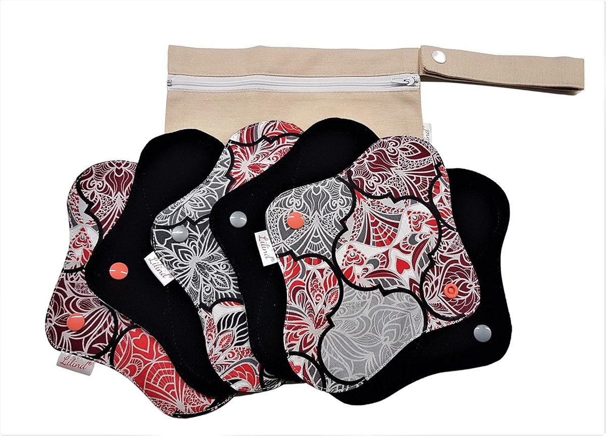 Herbruikbare Doek Pads - Stoffen Maandverband - Persoonlijke Hygiëne - Gemaakt van Katoen - 6 Stuks - Bloemenprint