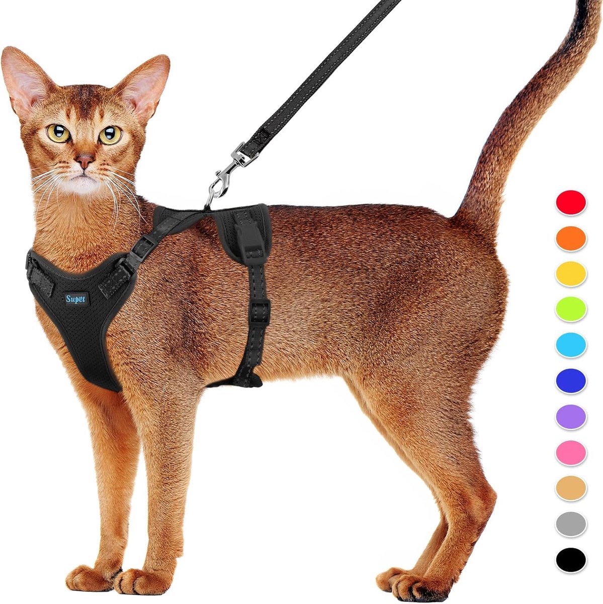 SnelShoppen - Cat Harness en Leash Set - Ontsnapbestendig Kattenharnas - Verstelbaar Kat Vest Harnas met Reflecterende Strepen - Universele Kat Leash