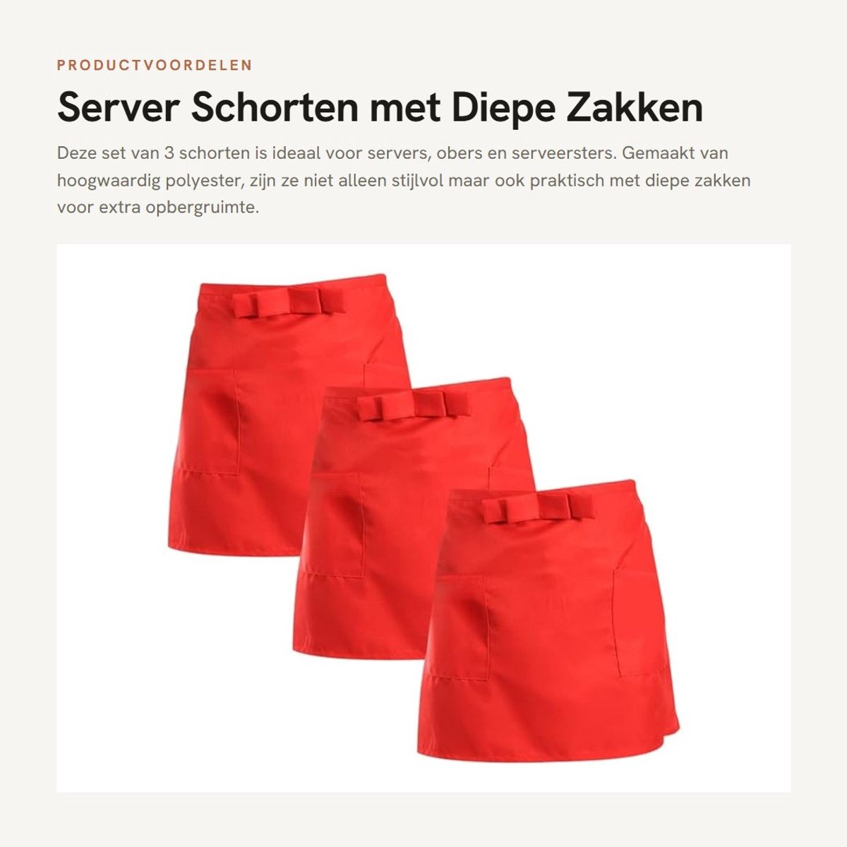 Dailygoods- Schorten met diepe zakken - Korte schorten - Server/ober - 100% polyester - Waterdicht - Afmetingen 57,5 x 37,5 cm - Keukenschort