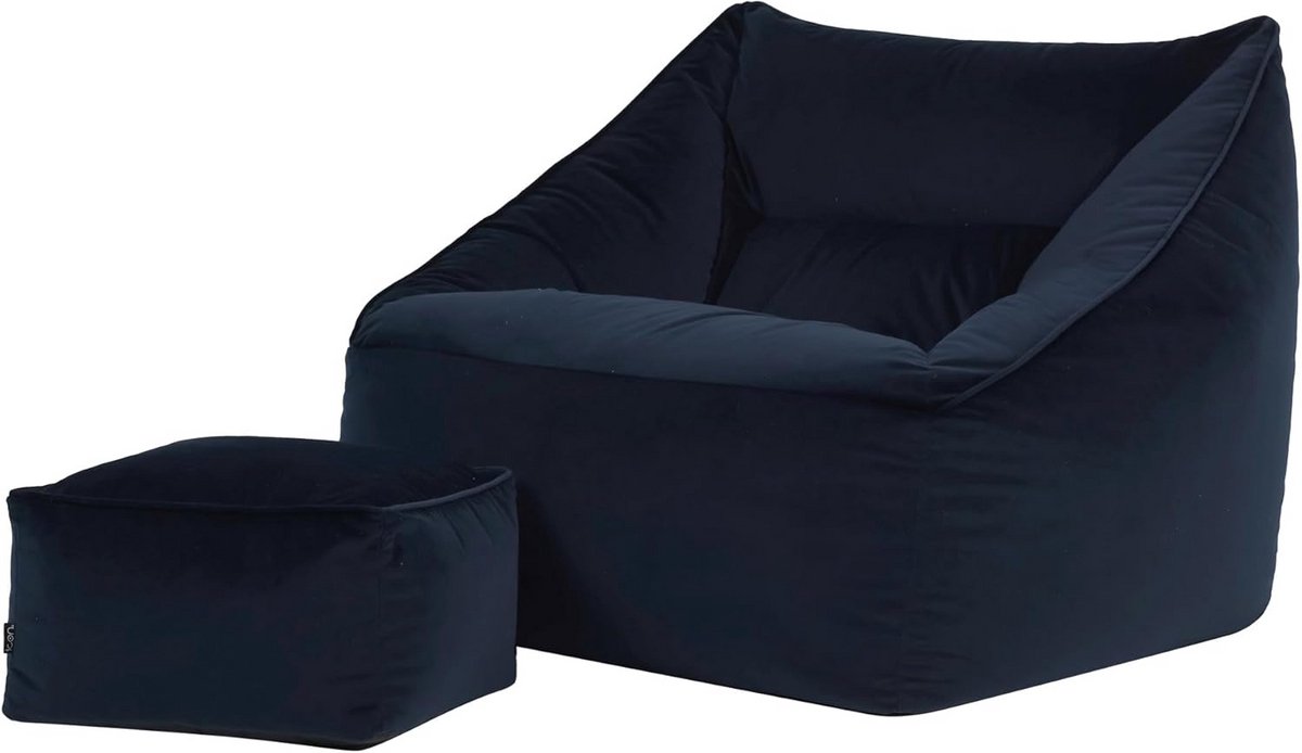 Zitzak Fauteuil - Bean Bag Stoel - Ontspannen Zitten - Met Hocker - 88 x 100 x 80 cm - Donkerblauw