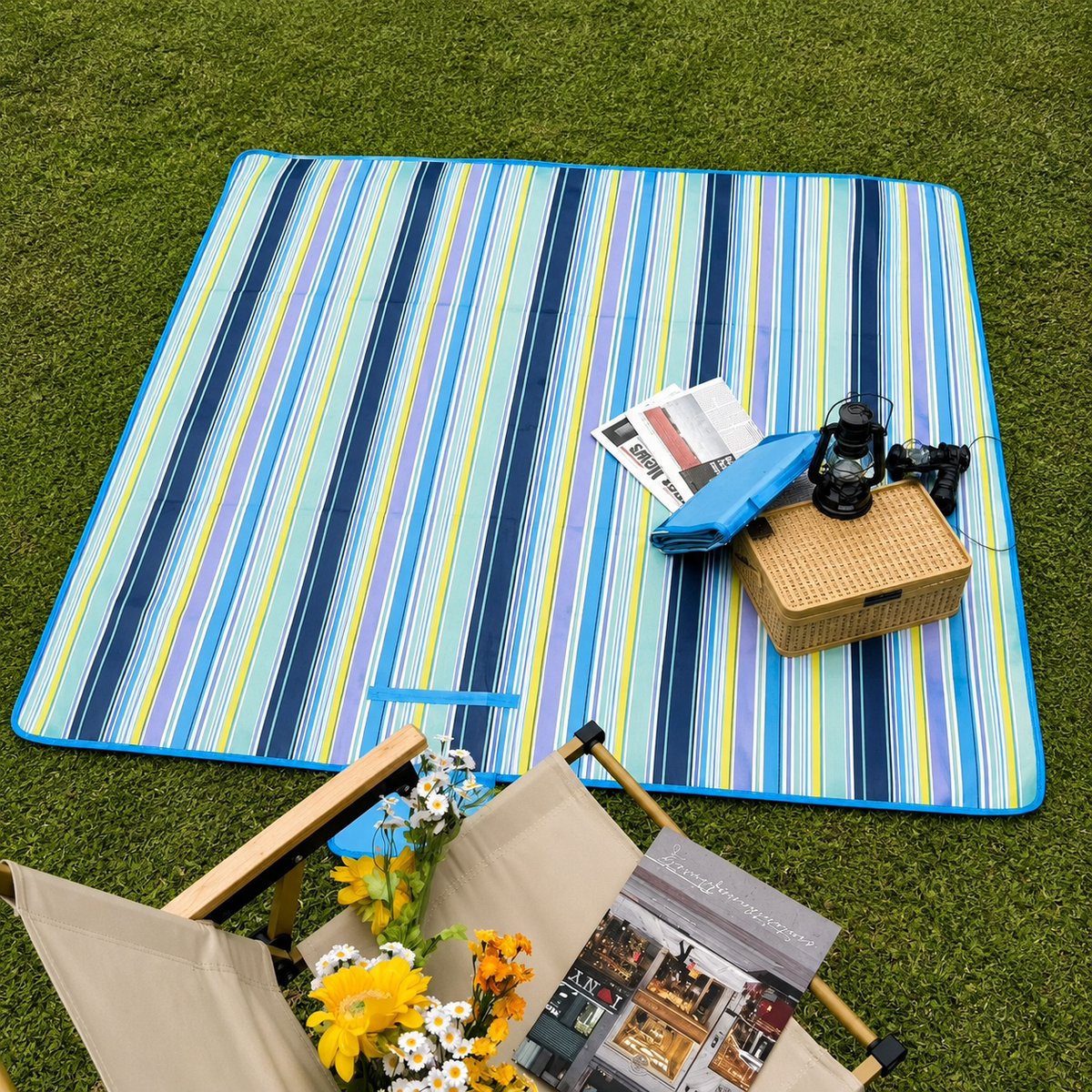 Picknickkleed - 200cm x 200cm - Opvouwbaar met handvat - Campingkleed - Laken - Strandkleed - Waterdicht - Strandmat - Campinkleed - Tapijt - Kamperen - Strand - Vakantie - Reizen
