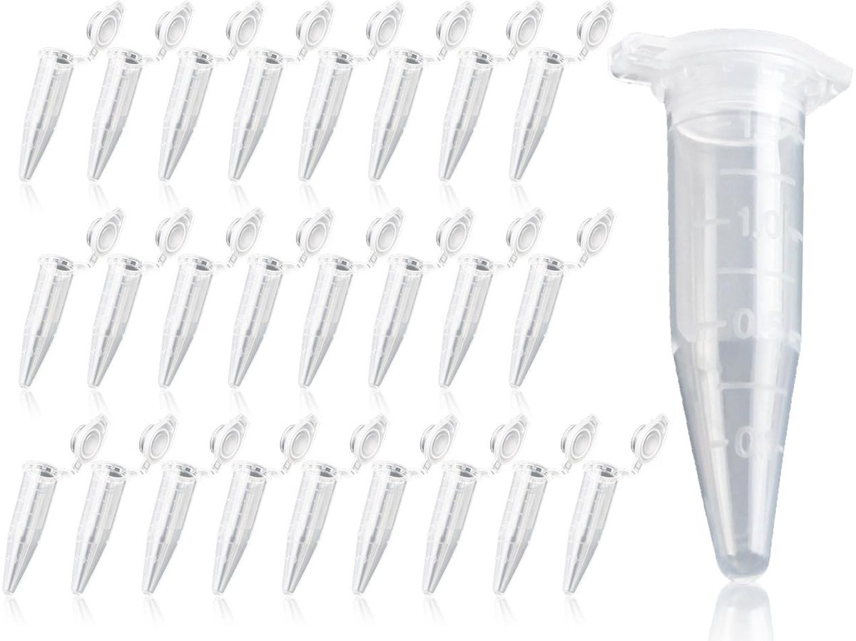 Dailygoods- Reactievaten 1,5 ml - Lege Centrifugebuisjes - Monsterbuisjes - Transparante Buisjes - Stoffencapsules - Betrouwbare Keuze - Centrifugeerbuisjes