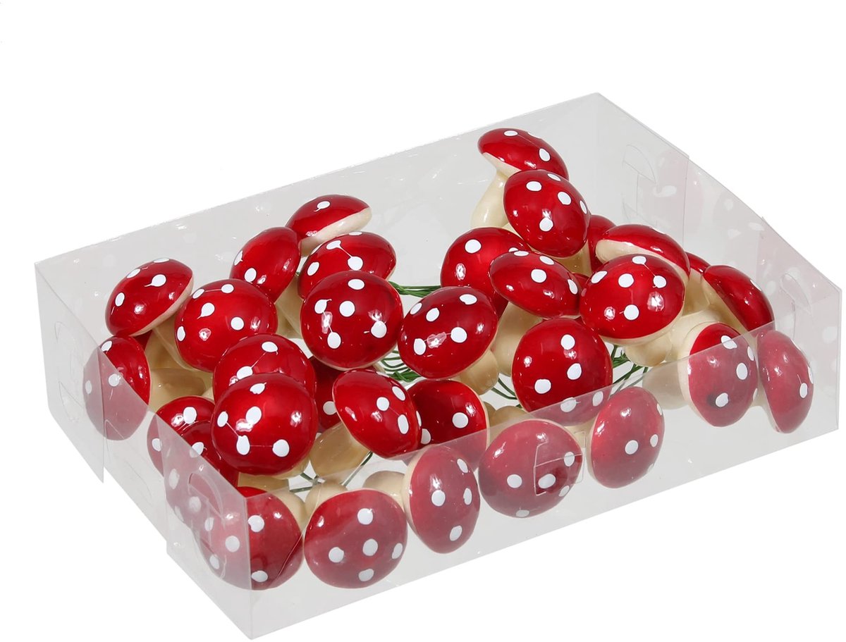 Dailygoods- Mini-Paddenstoelen Set - Rood-wit - Kerstdecoratie - Herfstdecoratie - Tafelde