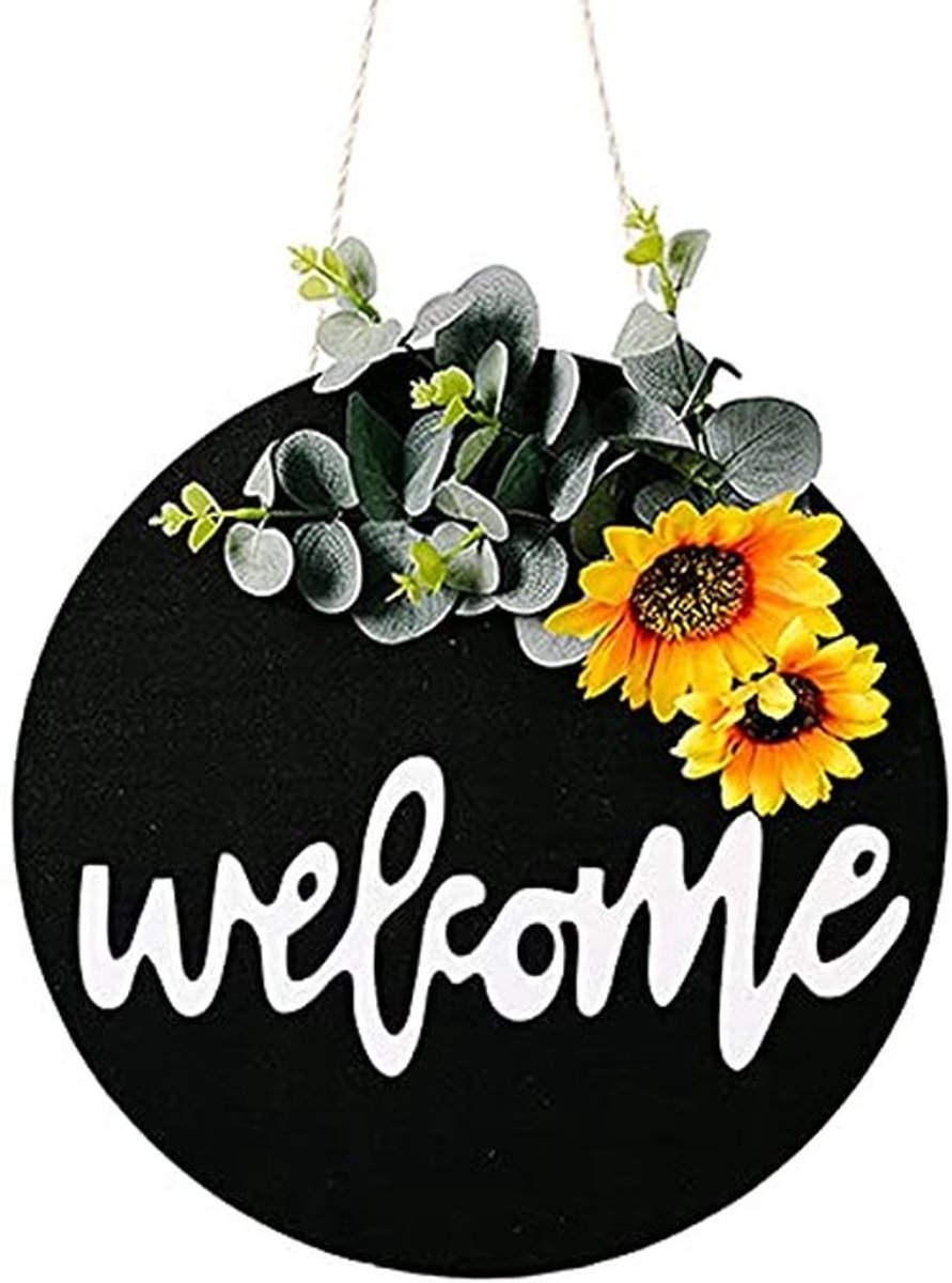 Dailygoods- Welkom Teken Houten - Welkomstbord Bruiloft - Decoratie Voordeur - Boerderij Stijl - Cadeau-idee - Zonnebloem Design