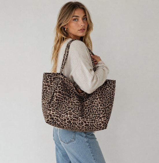 Sac Imprimé Panthère - Shopper XL Beach Bag - Marron Beige