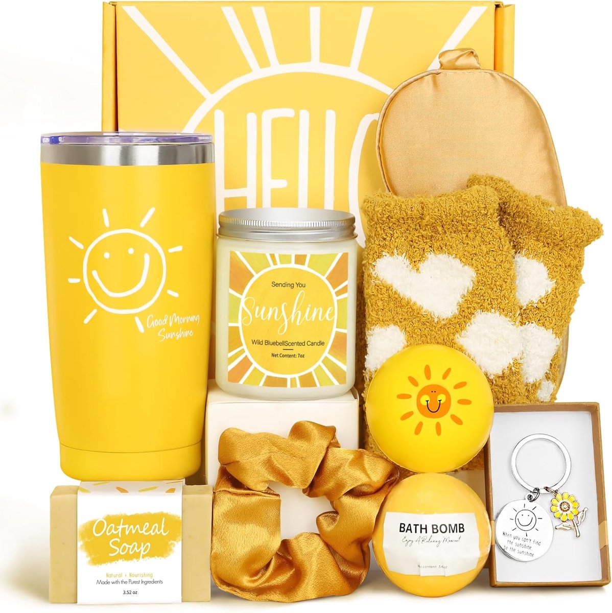 Cadeaumanden Set - Vrolijke Geschenkdozen - Iemand Vrolijk Maken - 10 Delige Set - 23 cm Breed - Geel