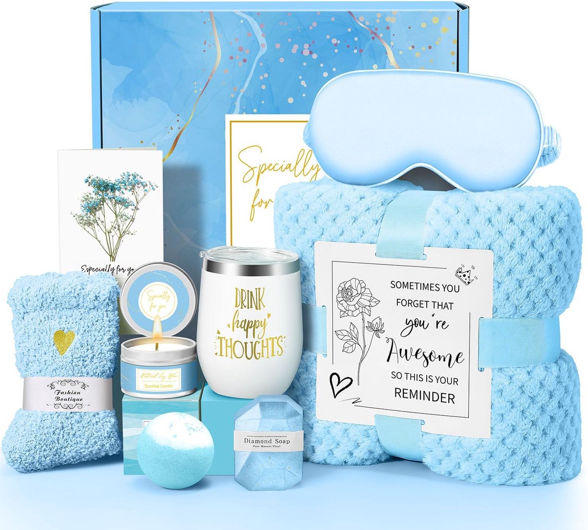 Cadeauset Vrouwen - Verwenpakket Luxe - Zelfzorg Moment - Met Glas En Rietje - 1.36 kg - Blauw