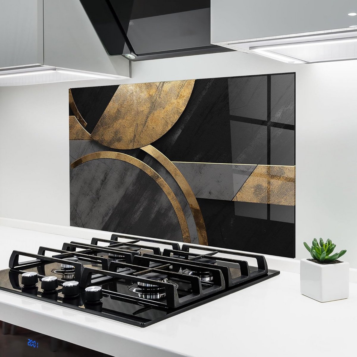 Keuken achterwand - Glasplaat spatbord - Bescherming kookplaat - Gehard glas - 70x100cm - Grijs met goud