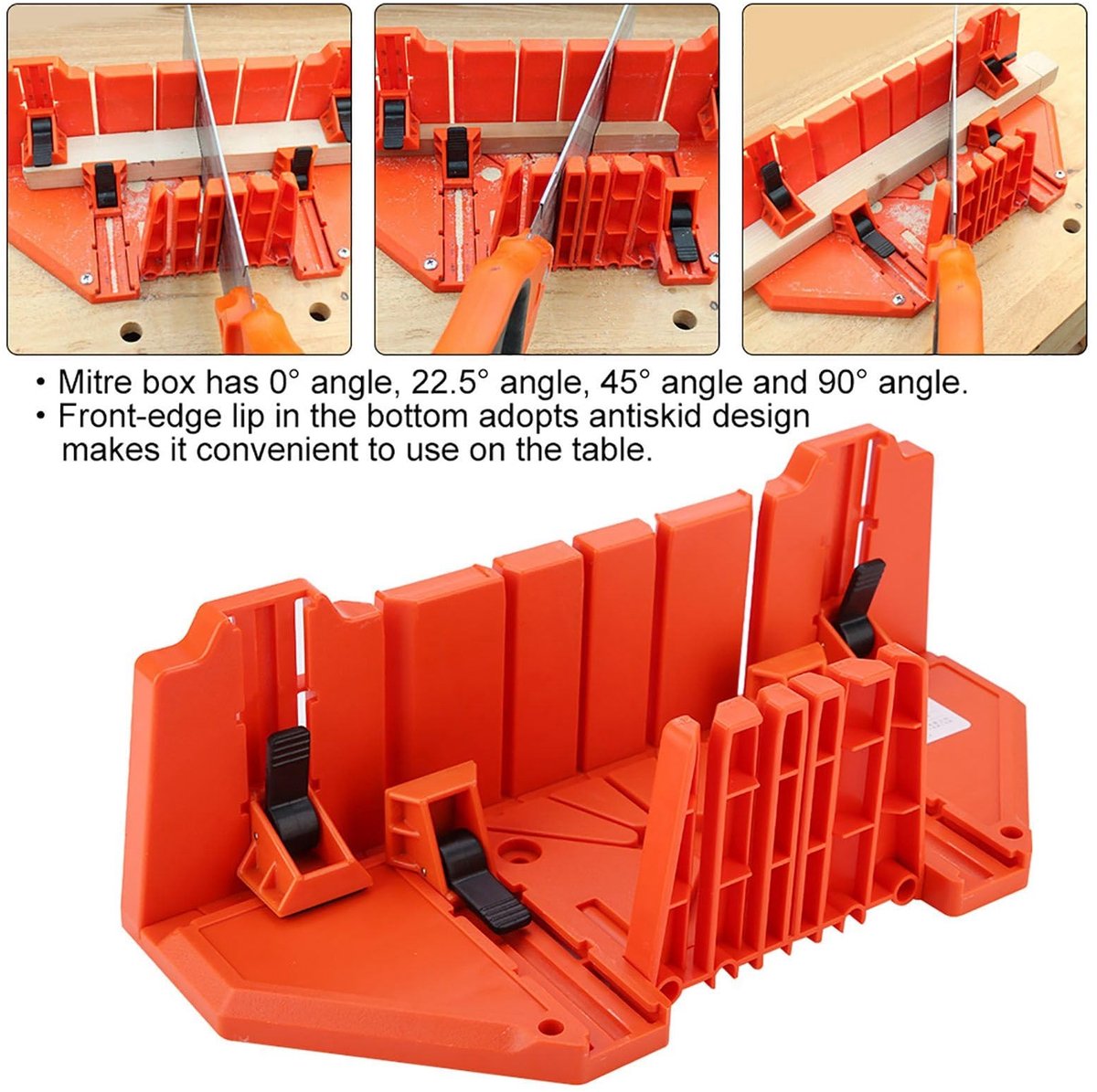 Dailygoods- Verstekbakzaag 14 Inch - Nauwkeurige Snijhoek 0°/22,5°/45°/90° - Antislip Onderkant - Klemset met Schroeven - Duurzaam ABS kunststof - Zaag