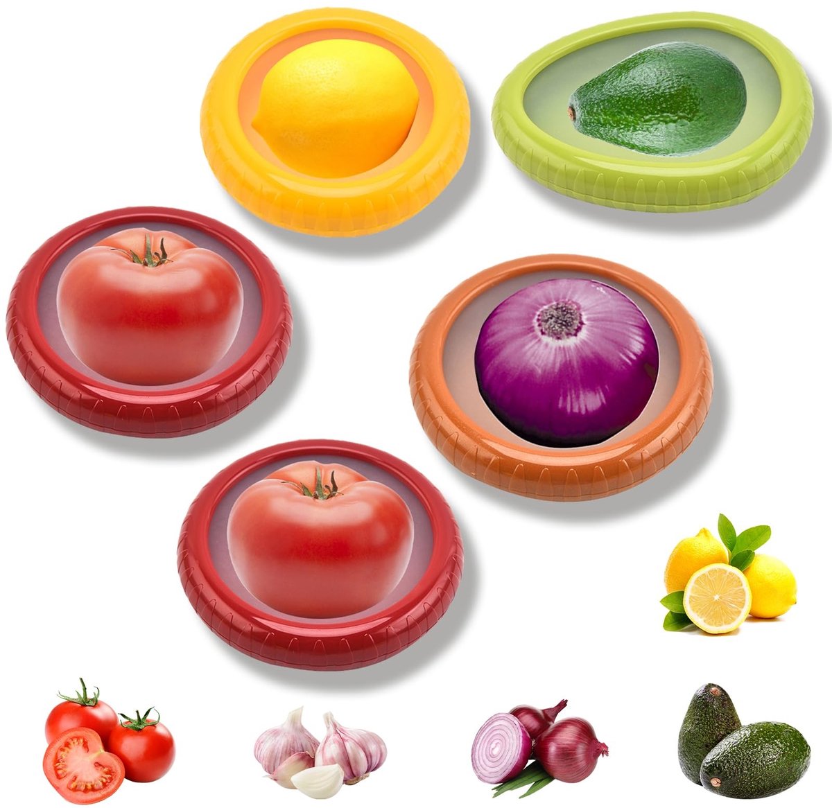 Dailygoods - Vershouddozen - Herbruikbare opslag voor fruit en groenten - Lekvrij en luchtdicht - 5 stuks - Duurzaam en handig - Geschikt voor groente...