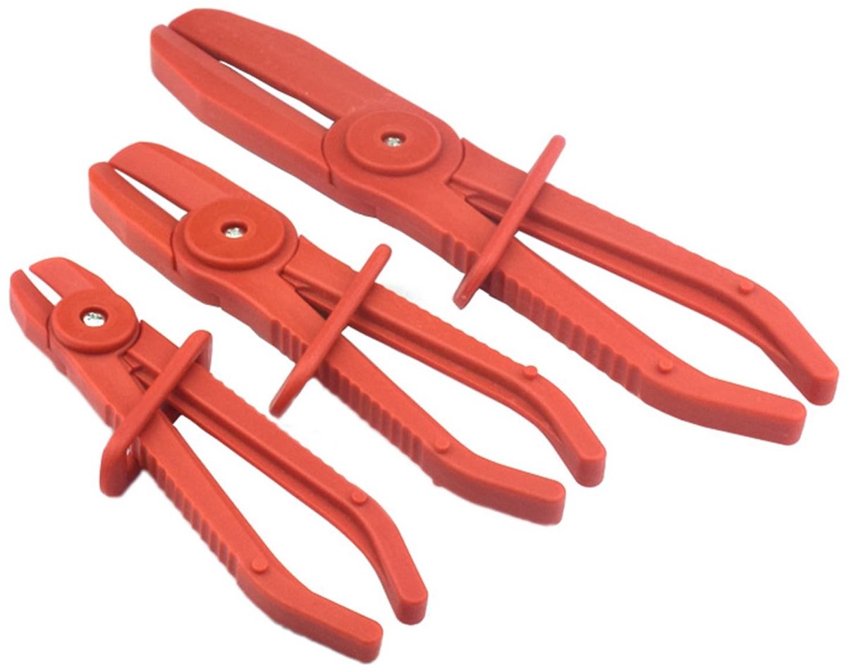 Dailygoods- Slangklemtang Set - 3 Stuks - Rood - Slangklemmen Assortiment - Hoogwaardig Kunststof - Voor Flexibele Slangleidingen - Slangklem
