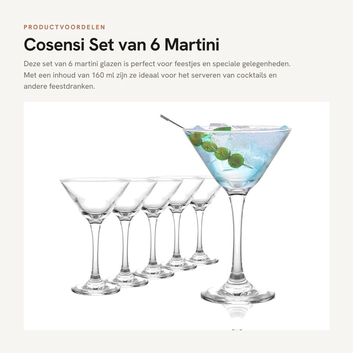 Dailygoods- Martiniglas 160 ml - 6 x Feestdrinkglazen - Cosmopolitanglazen - Transparant Glas - Geschikt voor Thuisgebruik - Afmetingen 10 x 16 cm - Cocktailglas