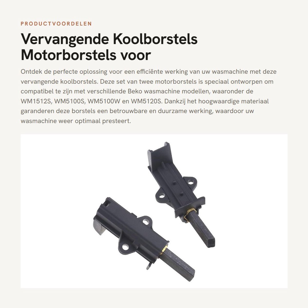 Dailygoods- Koolborstels Reserve 2 Stuks - Geschikt voor Beko WM1512S/WM5100S/WM5100W/WM5120S - Carbon/Kunststof - Afmetingen 32x12,5x5 mm - Wasmachinebestendig - Inclusief houders - Motorborstels