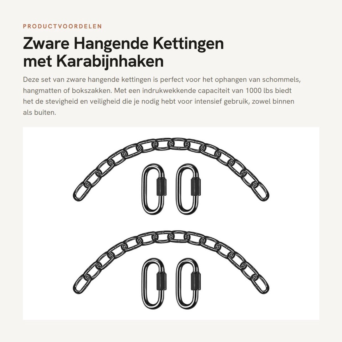 Dailygoods- Hangende Kettingen - 2 Stuks Zware Roestvrij Stalen Kettingen - 4 Karabijnhaken - Voor Hangmatstoelen/Schommels - 1000 lbs Capaciteit - Verstelbare Lengte - Schommelkettingen