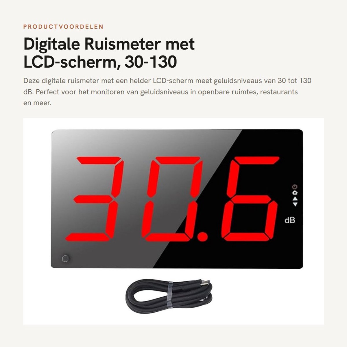 Dailygoods- Ruismeter Groot LCD-scherm - Geluidsniveau-meter - Decibelmeter 30-130dB - Alarmsysteem - ABS Materiaal - Frequentierespons 31.5Hz-8.5kHz - Geluidsmeter