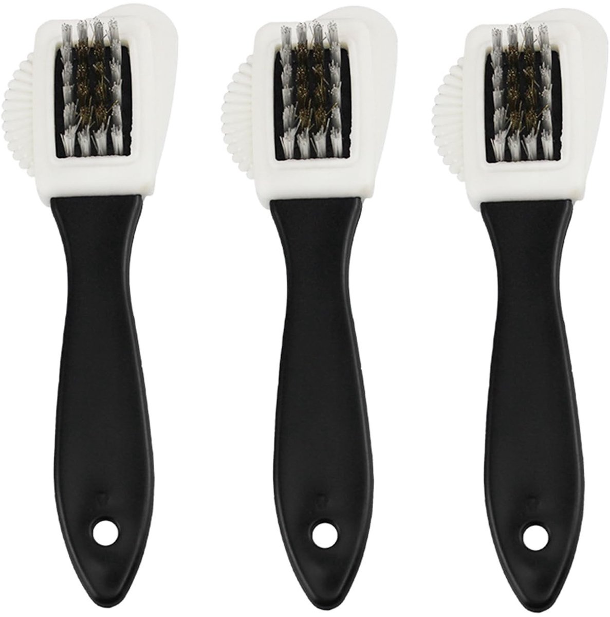 Dailygoods- Schoenborstel 4-zijdig - Suède Schoenpoetsborstel - Messing Borstelharen - Antislip Handvat - Ergonomisch Ontwerp - 15,5 cm Lang - Schoenreiniger