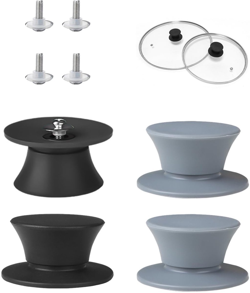 Dailygoods- Panlidhouders 4 Stuks - Silicone/Voedselveilig - Antislip/Hittebestendig - Vervangaccessoires - Zwart/Grijs - Makkelijk vast te houden - Dekselknoppen