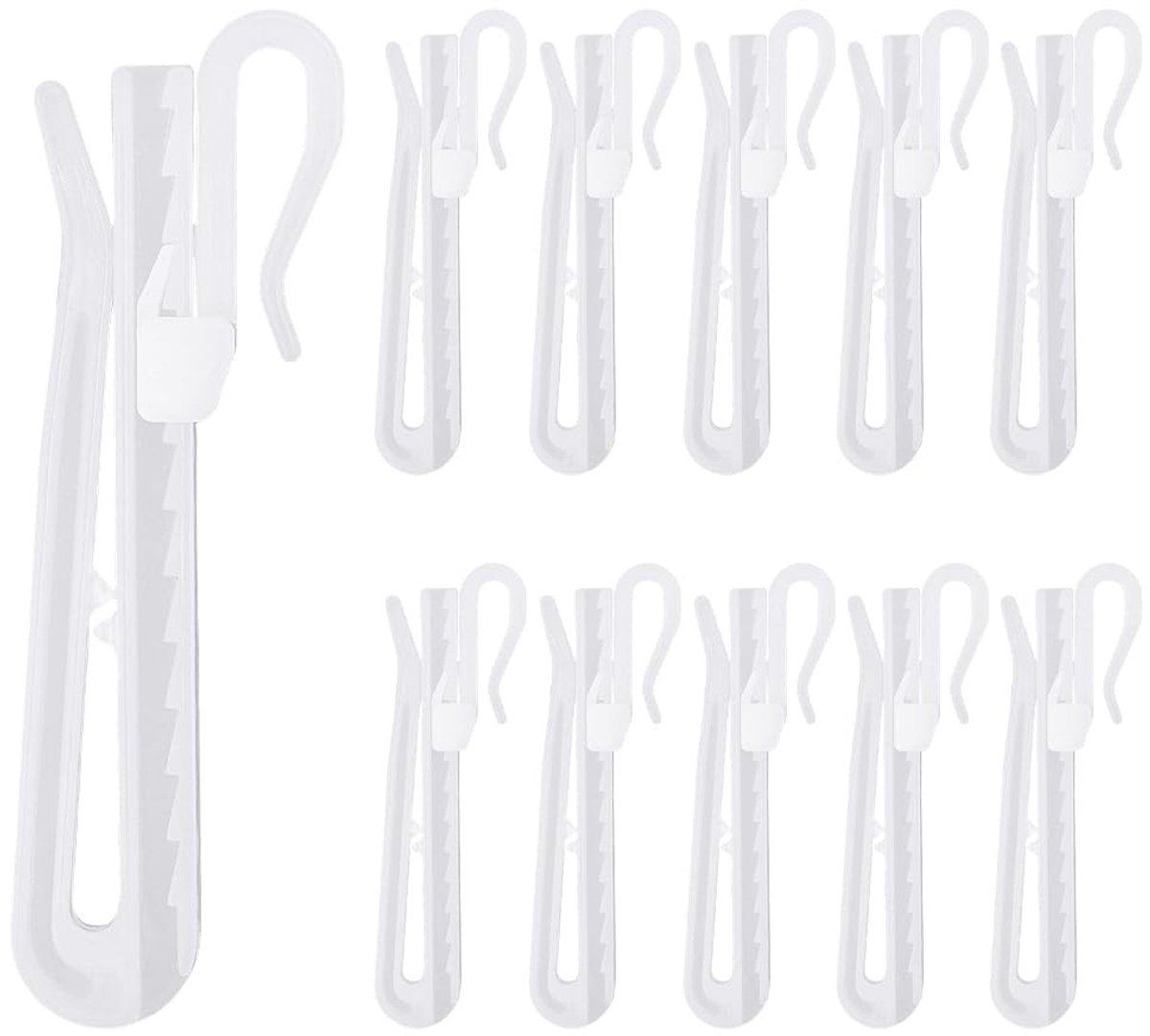 Dailygoods- Gordijnhaken 60 Stuks - Kunststof - Verstelbaar Ratelsysteem - Klemvouwhaken - Gordijnclips - 74/87/100 mm