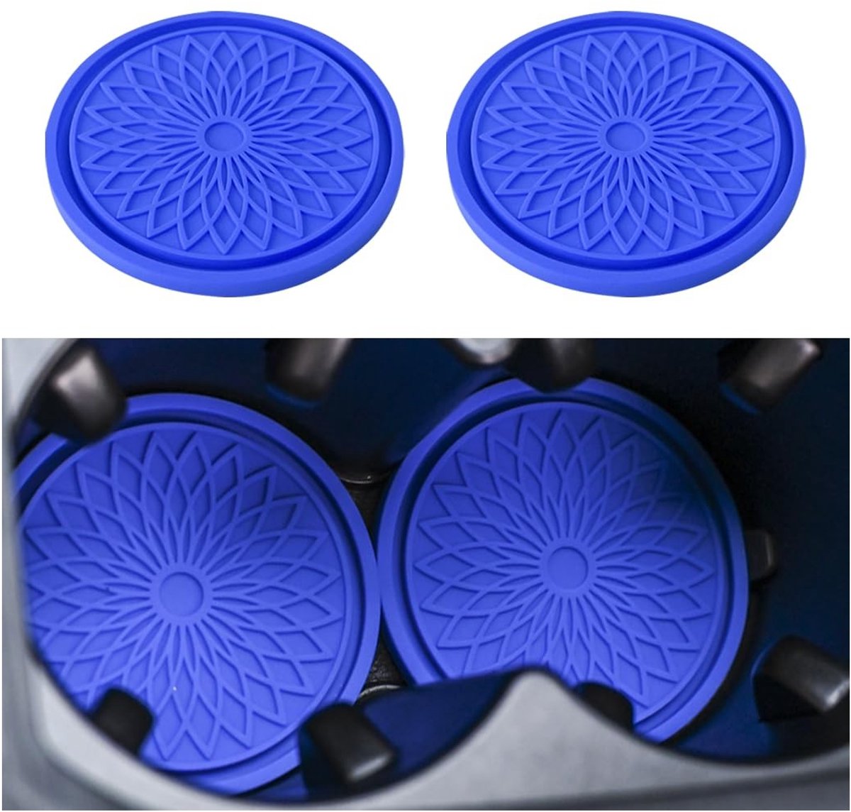 Dailygoods- Bekerhouder Antislip - Universele Bekerhouder Auto - Siliconen Bekerhouder - 2 Stuks - Blauw/Zwart/Rood - Duurzaam en Hittebestendig - Cup Mat