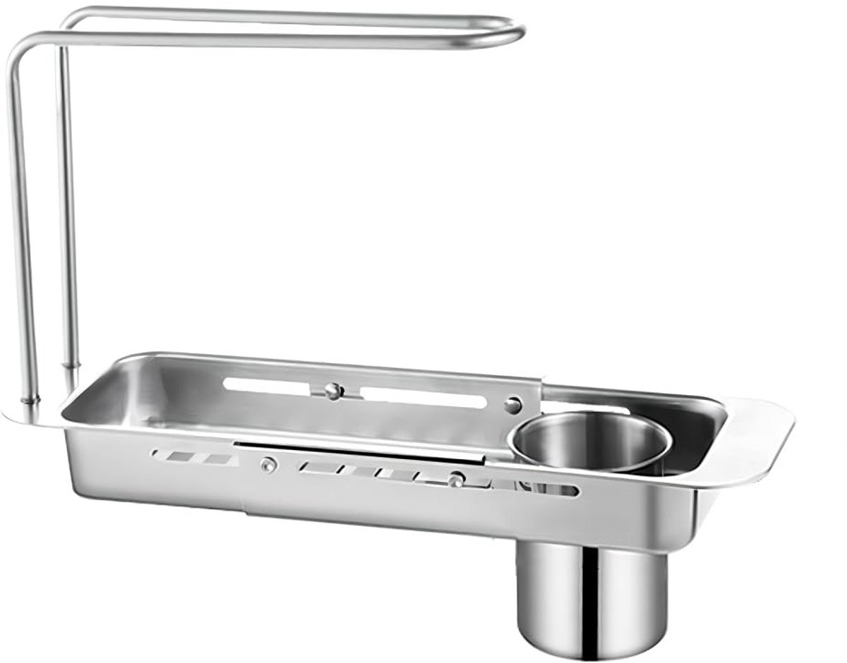 Dailygoods- Zeefmandje Uitschuifbaar 32-44 cm - Roestvrij Stalen Afdruiprek - Verwijderbare Filtercartridge - Antislip Houder - Intrekbaar Ontwerp - Afvoerrek