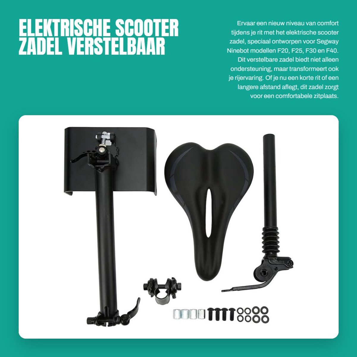 Dailygoods - Elektrische Scooter Zadel - Verstelbaar Comfortabel - Zwart - Vervanging Accessoires - Geschikt voor Segway Ninebot F20 F25 F30 F40 - Pre...