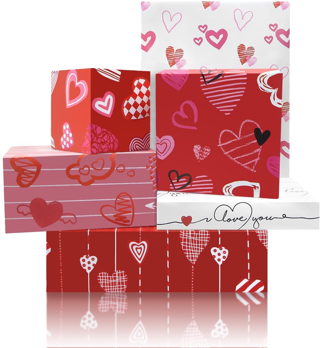Dailygoods- Inpakpapier Liefde - Cadeaupapier Valentijnsdag - Geschenkpapier Bruiloft - Verpakking Jubileum - Verpakking Verjaardag - 6 Ontwerpen 50 x 70 cm