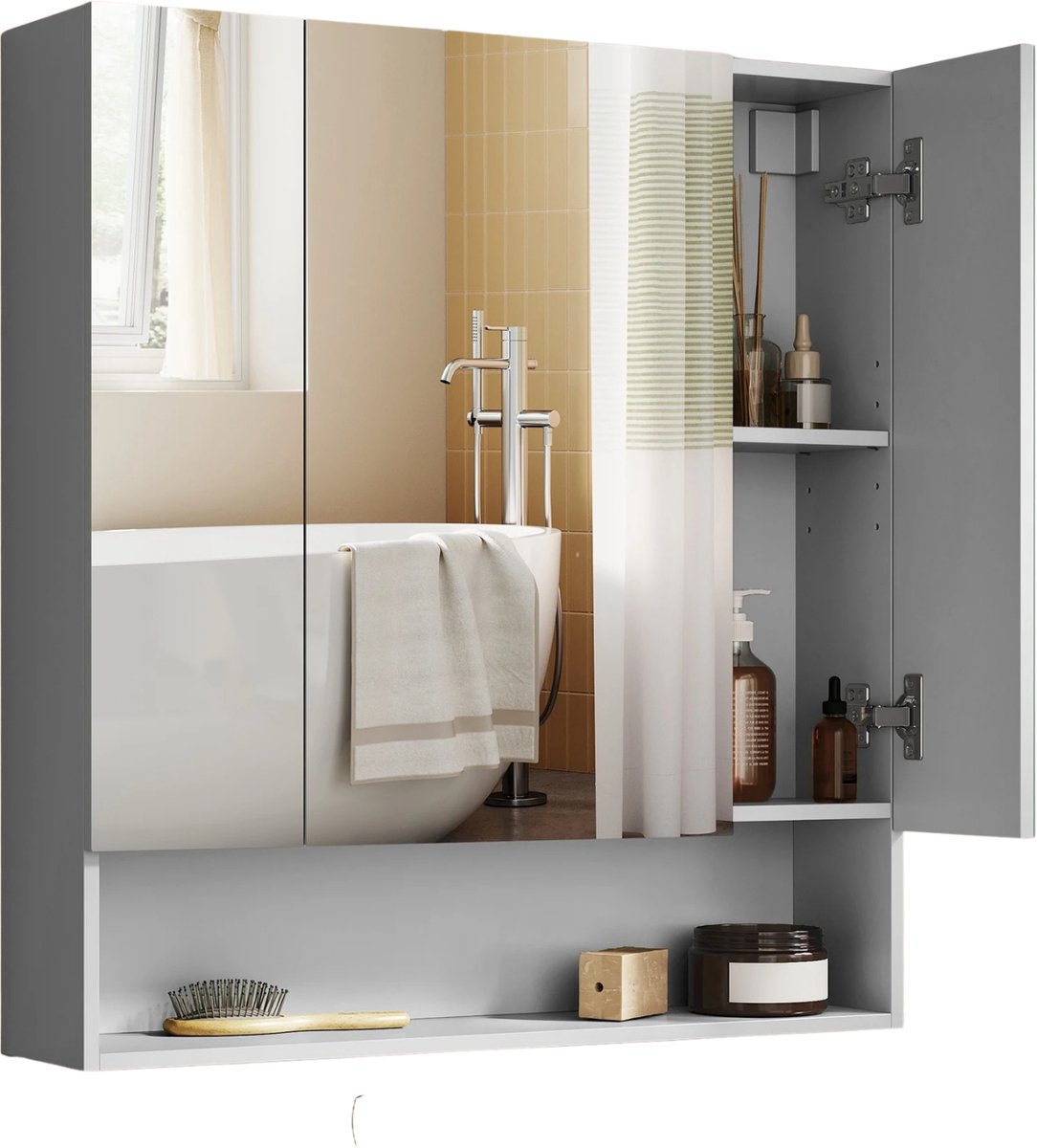 Noventra badkamerkast met spiegel-badkamermeubel-spiegelkast badkamer-badkamerkast-70x16,5x75 cm-dove grey-spaanplaathout-glas-