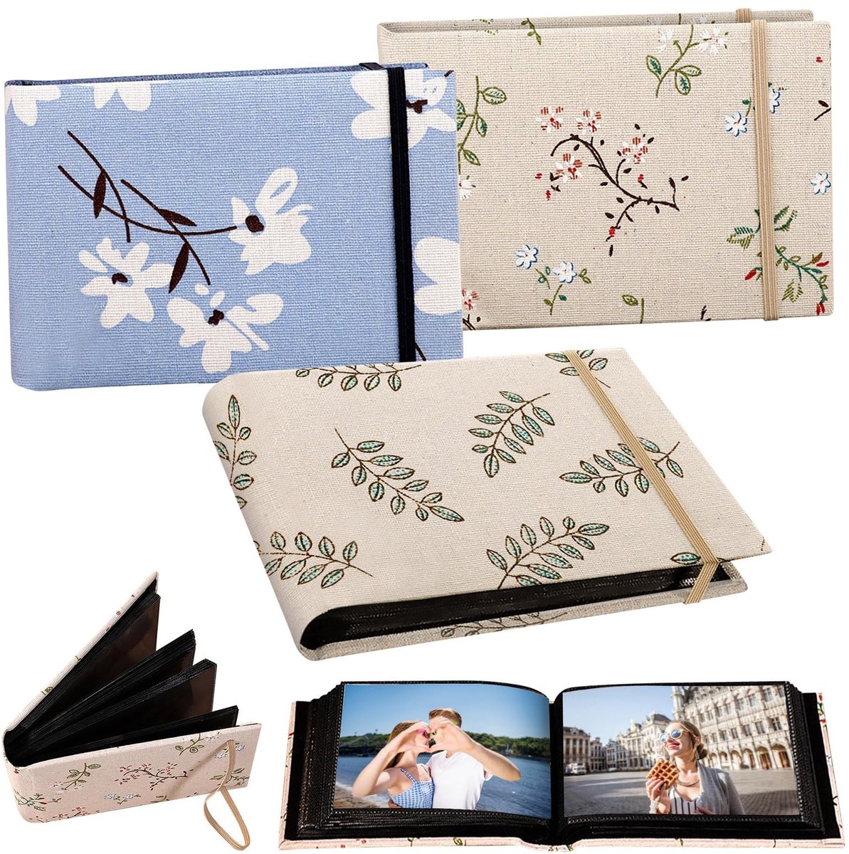 Dailygoods- Fotoalbum 3 Stuks - Insteekalbum - 100 Foto's - Formaat 10 x 15 cm - Duurzaam - Stijlvolle Linnen Bekleding