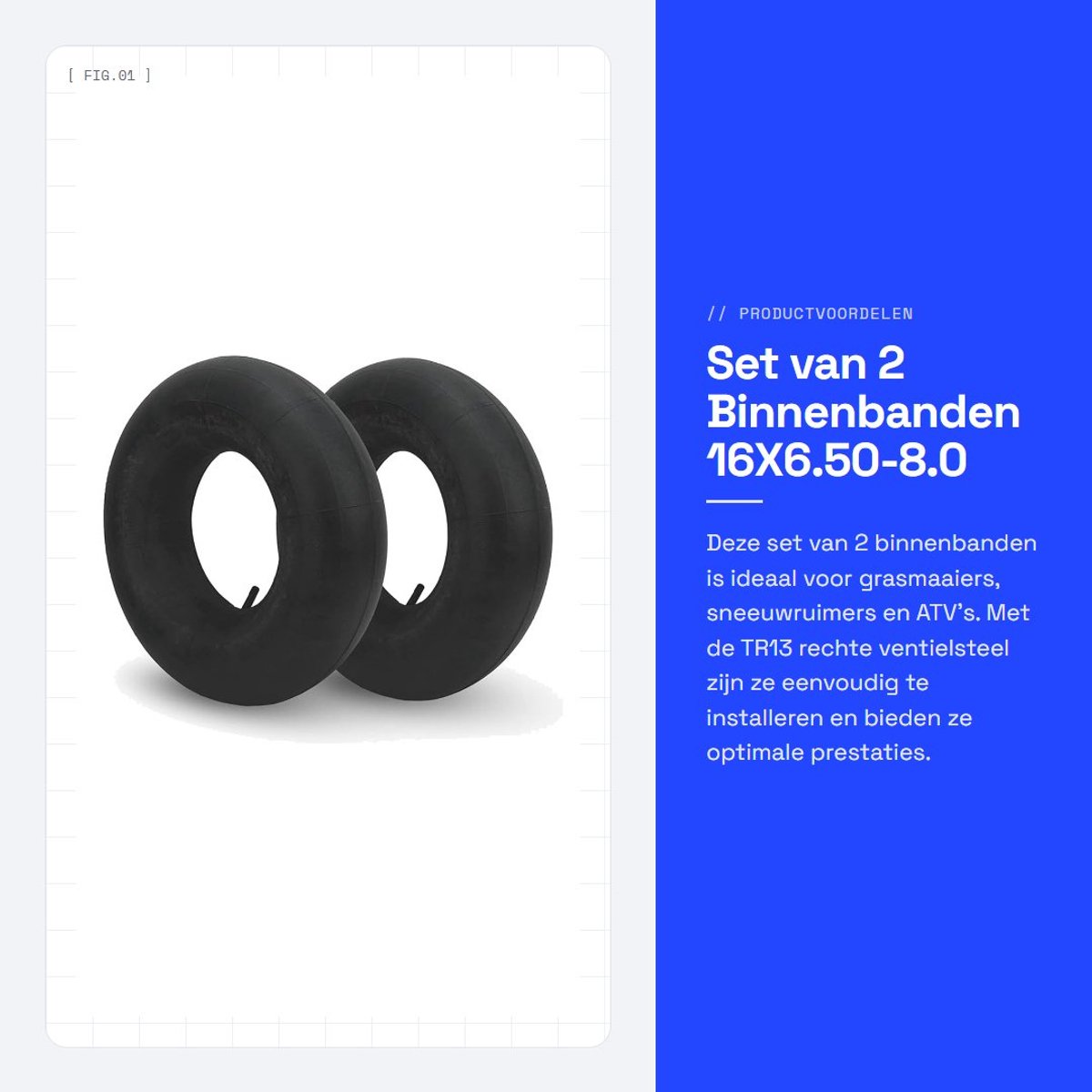 Dailygoods- Binnenband 16X6.50-8.0 - Vervanging voor Grasmaaier/Sneeuwruimer - TR13 Rechte Ventielsteel - Geschikt voor ATV/Skelter - 2x Rubber Binnenband - Band