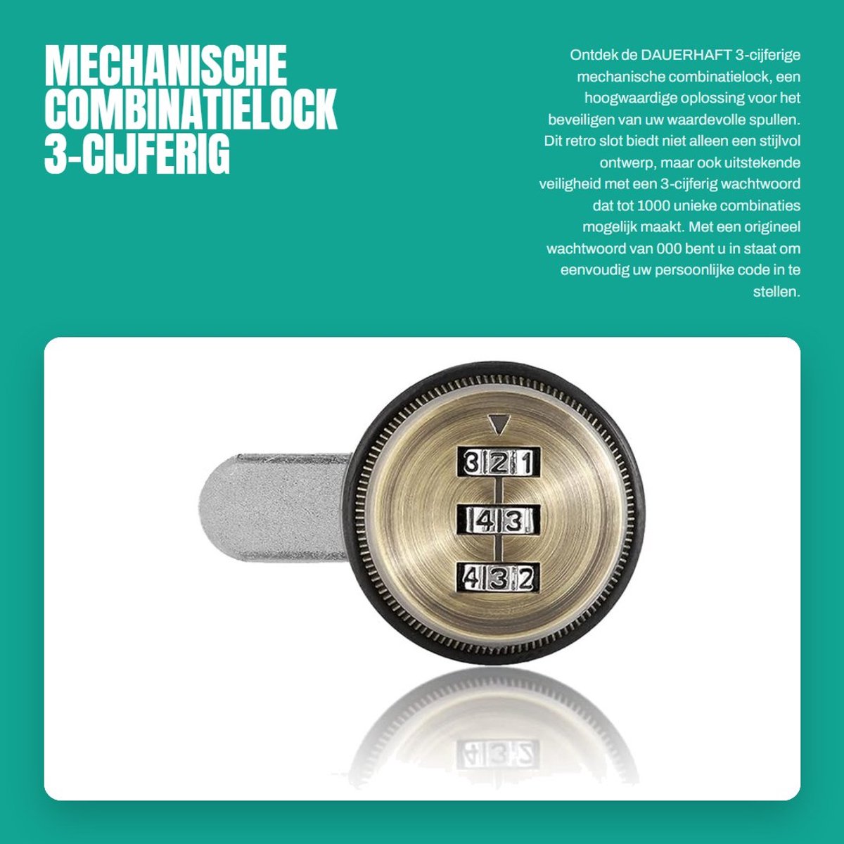Dailygoods- Codeslot 3-Cijferig - Mechanisch Wachtwoordslot - Sleutelloze Deurslot - Retro Kast/Laaddeurslot - Hoogwaardige Zinklegering - Resetbaar en Duurzaam - Combinatieslot