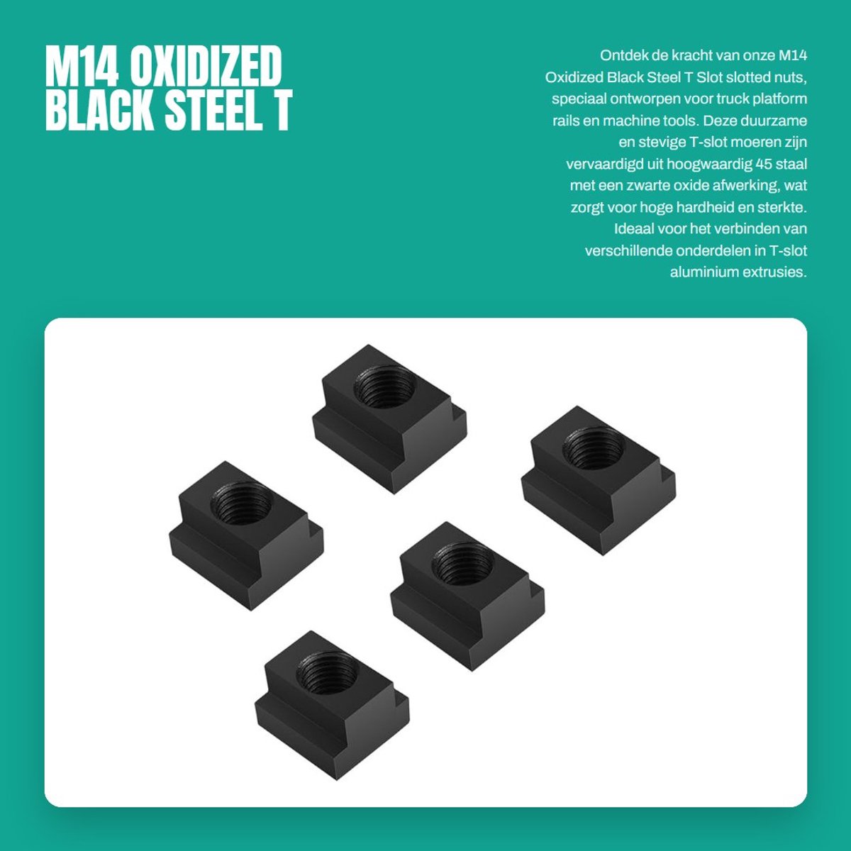 Dailygoods- Sleufmoeren M14 - Geoxideerd Zwart Staal - T-Sleuf - Bevestigingsmiddelen - Vrachtwagenplatformrails - Hoge Hardheid - Duurzaam in Gebruik