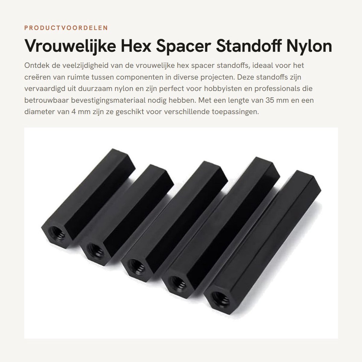 Dailygoods - Vrouwelijke Hex Spacer Standoff - Nylon bevestigingsmiddelen - Zwart - M4x35mm - 20 stuks - Geschikt voor diverse toepassingen