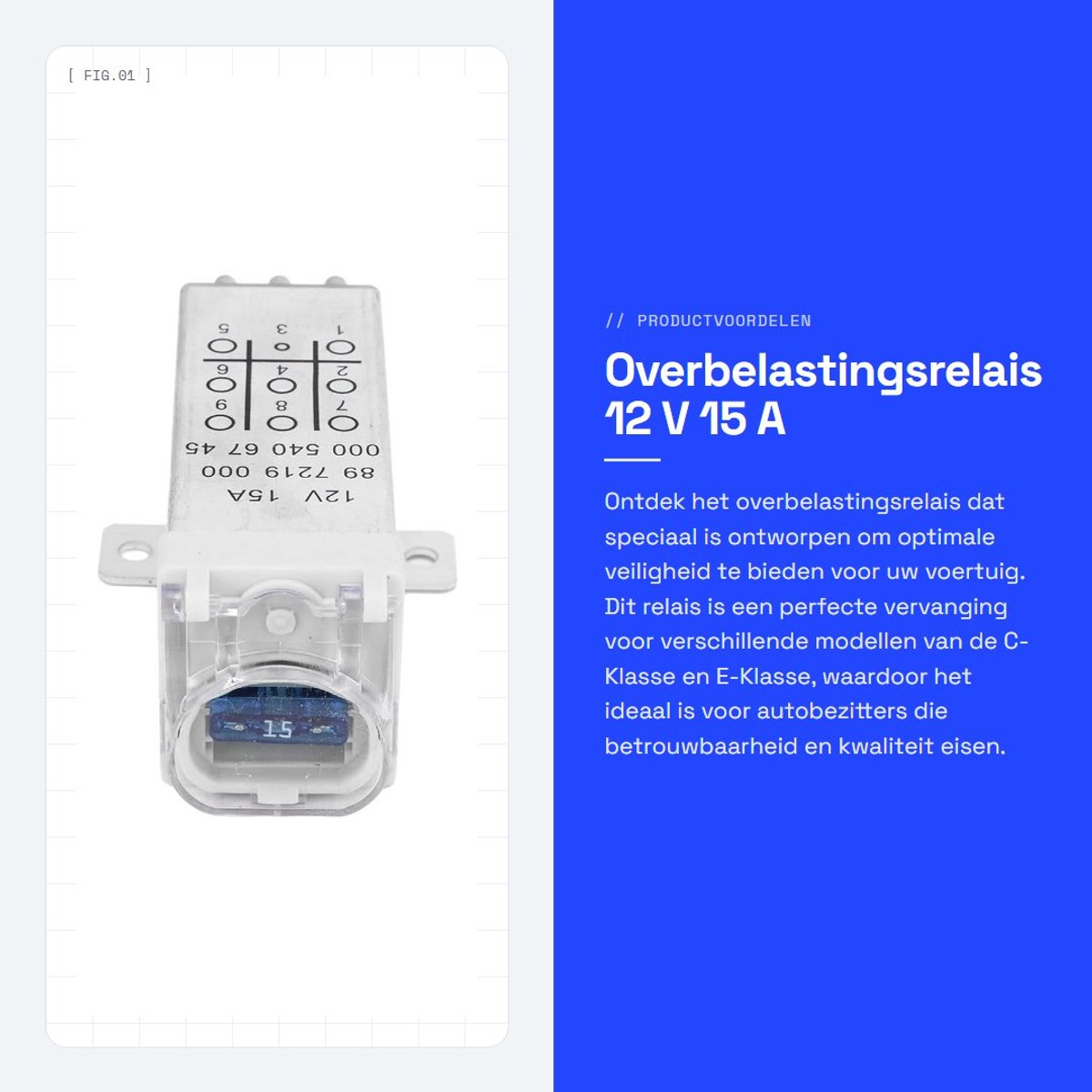 Dailygoods - Overbelastingsrelais - 12 V 15 A - Warmtebescherming - Vervanging voor C-Klasse en E-Klasse - Betrouwbare overbelastingsbeveiliging - Ges...